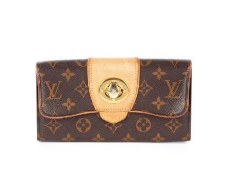 Louis Vuitton, a monogram Boetie wallet, designed with vachetta tan leather trim, gold-tone turn-lock front fastening, tan cr