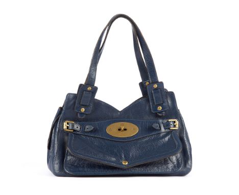Mulberry, a Smithfield handbag, crafted from glossy blue leather, with brushed gold-tone hardware accents, featuring a front 