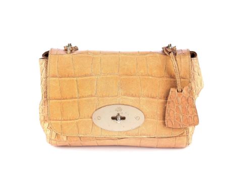 Mulberry, a beige crocodile embossed leather Lily handbag, featuring gold-tone hardware, chain and interwoven leather shoulde