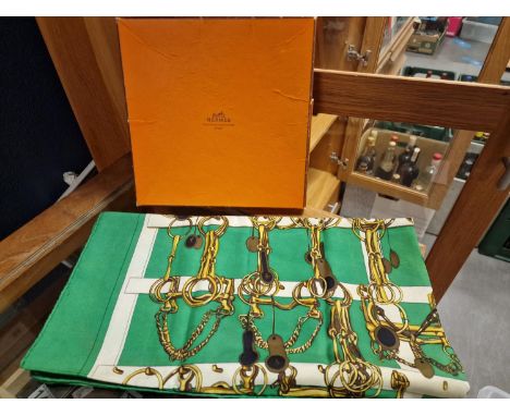 Hermes Vintage Silk Boxed Scarf - Equestrian Theme, 'Mors et Filets (1966)' - 83cm square