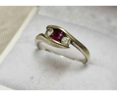 9ct White Gold, Ruby and Diamond Dress Ring, size N+0.5
