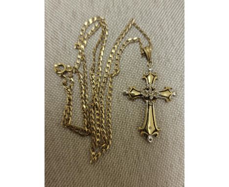 9ct Gold &amp; Diamond Crucifix Necklace Chain - 4.3g