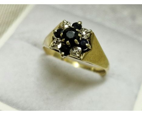 9ct Gold, Sapphire &amp; Diamond Cluster Ring, Size N and weighs 3.4g