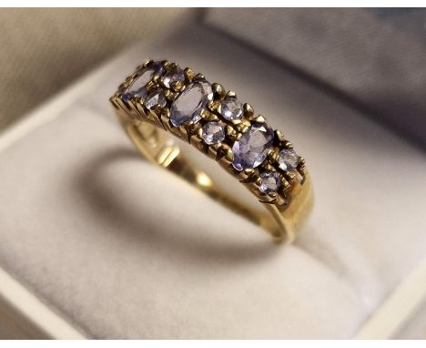 9ct Gold &amp; Pale Tanzanite Large Half Eternity Ring, 3.1g &amp; size O+0.5