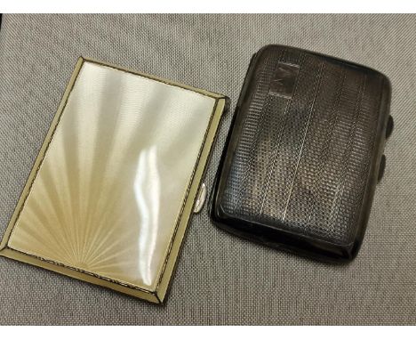 Pair of Hallmarked Silver Cigarette Cases inc a Lovely 1950's Cream Enamel Example - combined weight 155g