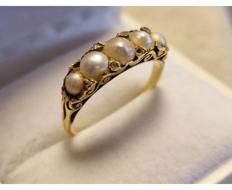 Antique 18ct Gold, Pearl &amp; Diamond Dress Ring, 3.25g &amp; size P+0.5