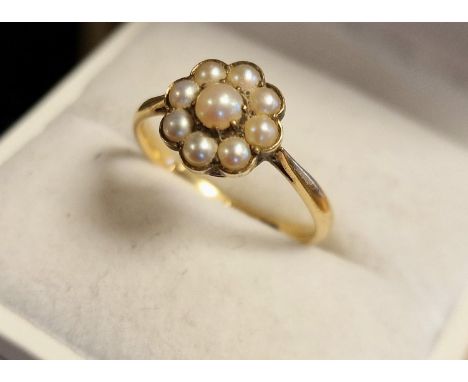 Antique 15ct Gold &amp; Pearl Dress Ring - size M+0.5