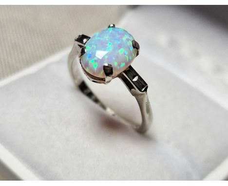 9ct White Gold Opal Set Ring, Size N and Weighs 2.4g approx