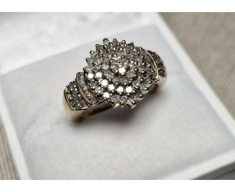 9ct Gold &amp; Diamond Cluster Ring, set with approx 100 diamonds, size O and weighs 6.0g