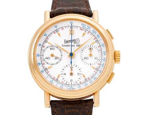 EBERHARD & CO. Limitierter Herren Chronograph. Vergoldetes Gehäuse. Krokolederband mit Dornschließe. Limitierte Edition, No. 