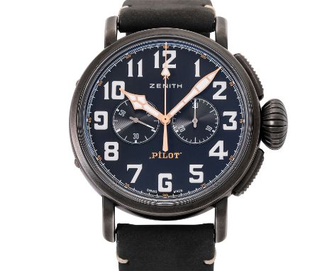 ZENITH Pilot Type 20, Ref 11.2432.4069/21.C900. Herrenarmbanduhr Stahl. Automatik-Uhrwerk. Schwarzes Ziffernblatt. Neuwertige