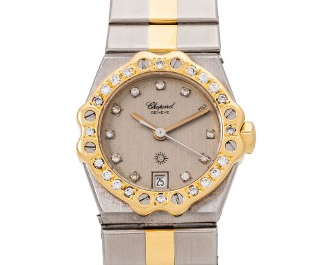 CHOPARD St. Moritz Ref. 8024 Damenarmbanduhr ca. 1990´er. Edelstahl/Gelbgold mit Brillantlünette, insgesamt 21 Diamanten. Qua