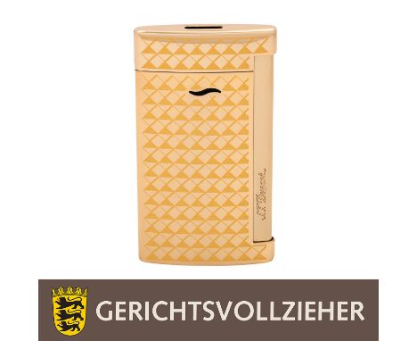 S.T. DUPONT Feuerzeug "Slim 7". Aus 2018. Goldfarbener Korpus mit dekorativem Muster. Jet-Flame, funktionsfähig. Original Box