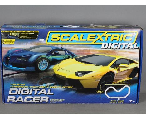 Scalextric - A boxed Digital Racer set # C1327 with Bugatti Veyron and Lamborghini Aventador. The set has been opened but app