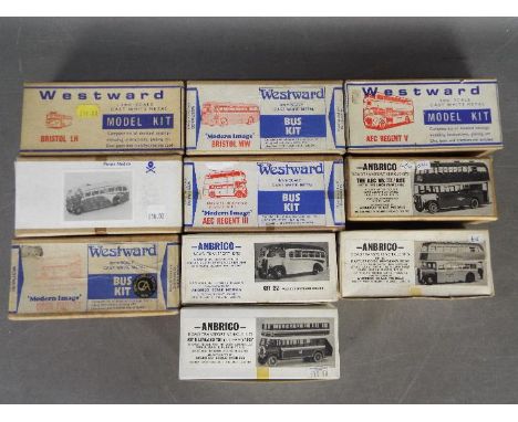 Westward - Pirate Models - Anbrico - A collection of 10 x boxed 1:76 scale white metal bus model kits including Leyland Tiger