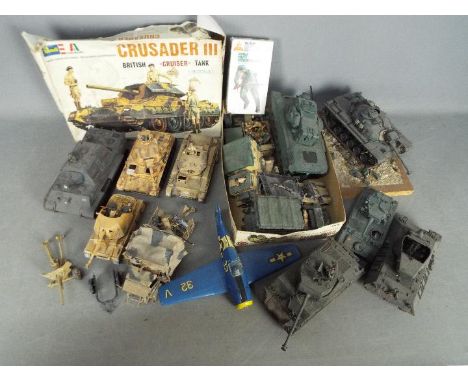 Airfix - Italeri - Revell - A collection of 16 x built military tank, airplane and truck models mostly in 1:35 scale for rest