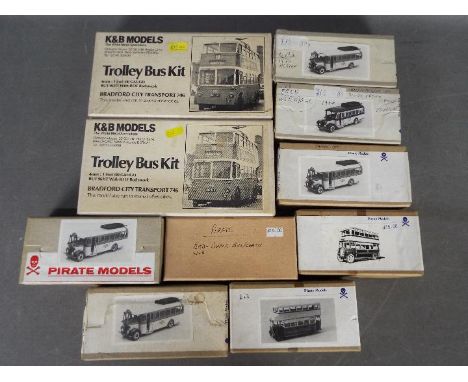 K&amp;B Models - Pirate Models - A collection of 10 x white metal bus model kits in 1:76 scale including Leyland half cab tro