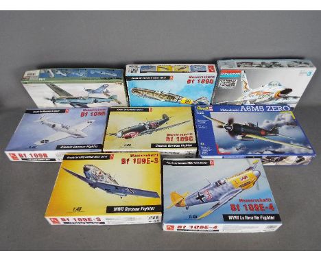 Monogram - Hobby Craft - Hasegawa - A collection of 8 x aircraft model kits mostly in 1:48 scale including # HC1567 Messersch