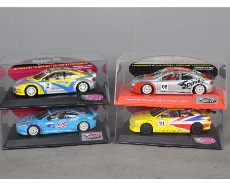 Spirit - A group of 4 x Peugeot 406 Coupe Silhouette slot cars including an SCX digital model, a VIP Club model, a LiquiMoly 