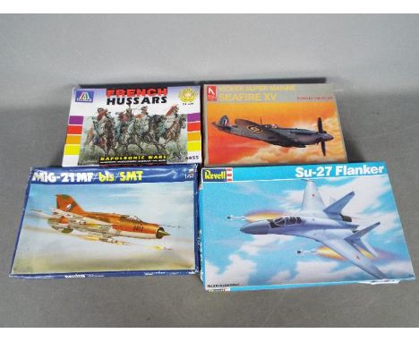 Italeri - Revell - Hobby Craft - A collection of 4 x model kits in various sizes including French Hussars in 1:32 scale, Vick