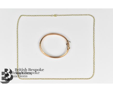 Edwardian 9ct gold bangle, stamped 375, together with a 9ct gold necklace approx 56 cms, gross weight 13.2 gms.&nbsp;