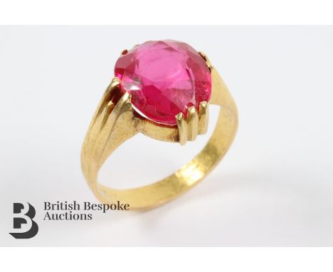 18ct yellow gold and ruby ring. The ruby measuring 12 x 10 mm, size L, 4.91 gms.&nbsp;