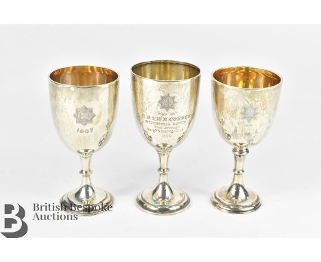 Three silver goblets, Sheffield hallmarks, dated 1907, 1908 and 1910, two will gilded interiors, mm William Hutton &amp; Sons