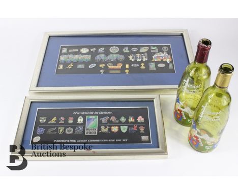 Two frames of World Cup Rugby pin badges; the first being a count down to the 2003 opening ceremony with several other 2003 W