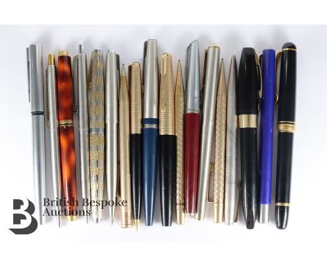 Propelling pencils, ink pens, biro's including three Yard o' Led rolled gold propelling pencils, silver engine-turned ink pen