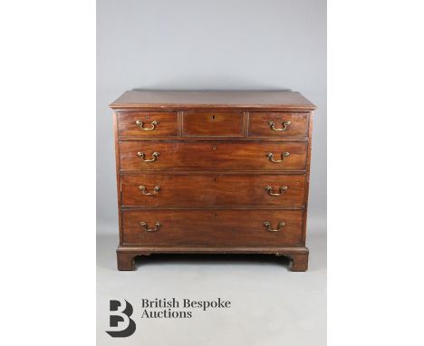 Mahogany chest of drawers, two short and three long drawers, with brass swan neck handles, raised on bracket feet, approx 116