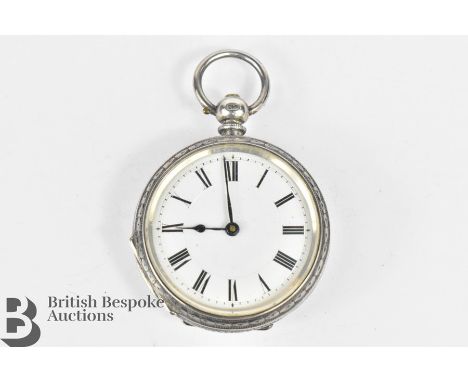 Victorian silver open faced pocket watch, Birmingham hallmark, dated 1883. The watch having a white enamel face with Roman di