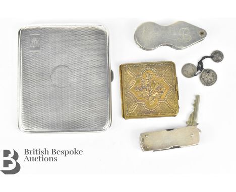 Miscellaneous items, including a silver pocket knife with blade, nail file and key, Birmingham hallmark, dated 1940, together