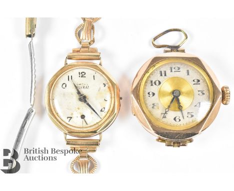 Vintage 9ct cased wrist watch, on gold plated strap. The watch case measures 2 gms without movement, together with a second 9