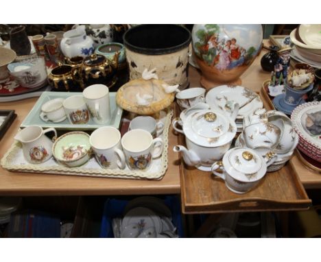 Two trays containing a Japanese tea service, Royal commemoratives etc