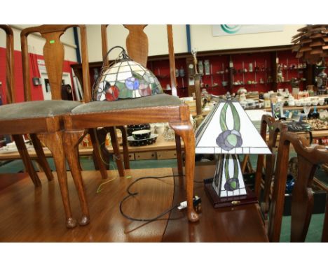 A Tiffany style table lamp; tog. with a Tiffany style hanging light shade