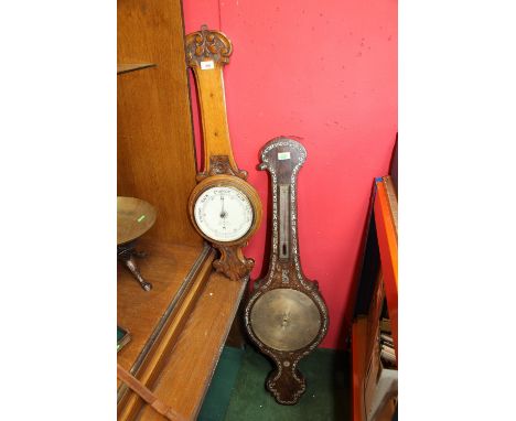 A late 19th Century Aneroid banjo barometer, by G.F. Berry, West Hartlepool, together with a rosewood banjo barometer inlaid 