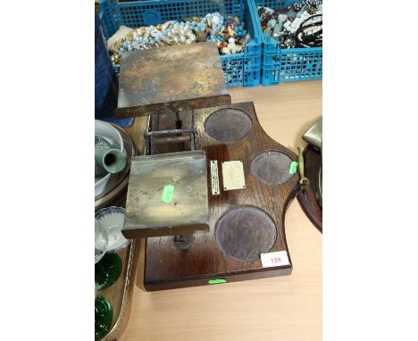 A set of 19th century brass and oak postal scales; applied with ivorine labels (weights lacking)