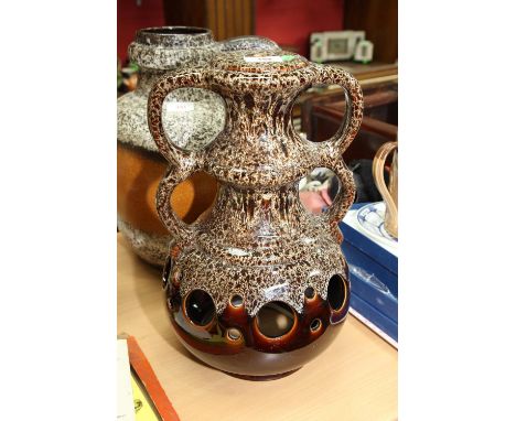 A West German twin ring handled stoneware lamp base