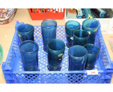 A collection of 20th Century unusual 'free blown' glass tumblers with enamel 'eye' decoration, (9) 