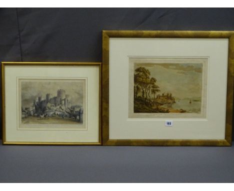 SANDBY - 'EARLY PRINT OF CONWY IN THE COUNTY OF CAERNARFON' showing the castle from the Southern side with no bridges, 21 x 3