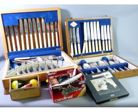 TWO PART CUTLERY SETS, both cased, a selection of vintage fishing gear and a boxed Mini Trains display model of 'The Flying S