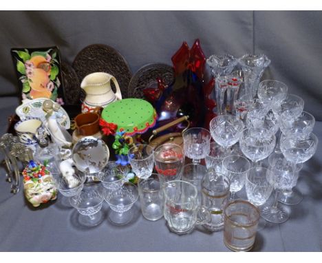 A PARCEL OF DRINKING GLASSES AND OTHER GLASSWARE along with further collectables to include Nao, Crown Ducal ETC