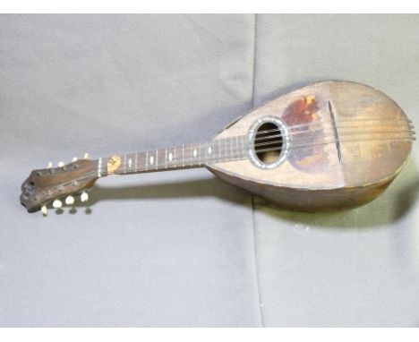 A VINTAGE MANDOLIN with mother of pearl inlay and a polished wooden brass dialled barometer along with a modern decorative ba