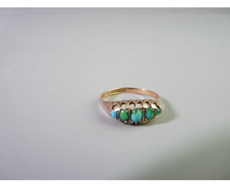 A VICTORIAN 9CT GOLD TURQUOISE SET RING, 1.9grms, size Mid Q - R