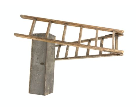 19th century stained pine six rung step ladder, (H140cm) together with 19th century stained oak tool chest, with hinged lid r