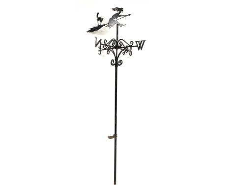 20th century cast metal weather vane, depicting witch on broom, H221cm Condition Report & Further Details Click here for furt