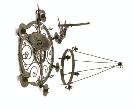 Wrought metal four branch ceiling light candle holder H70cm, a six branch ceiling light candle holder and an iron wreckon  Co