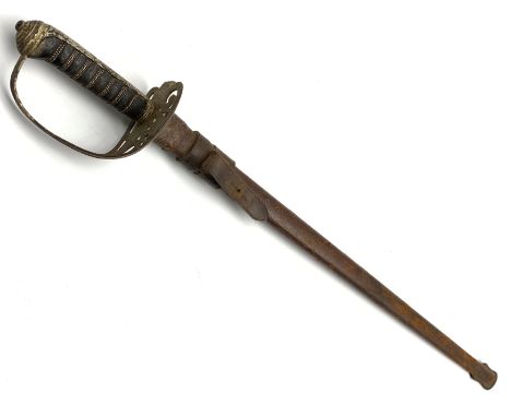 Victorian Scots guards officers sword engraved with battle honours and owners crest with wire wound shagreen grip and leather