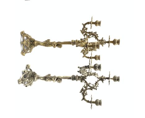 Pair of four light candelabra, one in brass, the other in silvered metal with cherub bases H51cm Condition Report & Further D