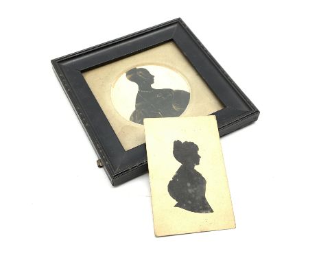 19th Century circular silhouette portrait of a lady, highlighted in gilt D9cm and an unframed silhouette of a lady inscribed 
